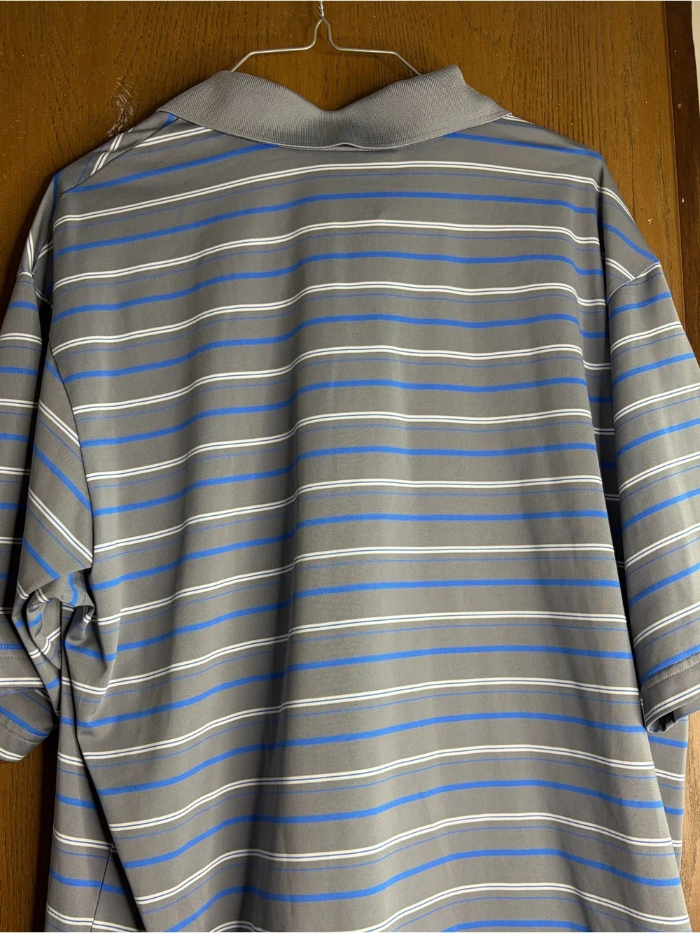 adidas Men’s Golf Gray Polo with Blue & White Stripes